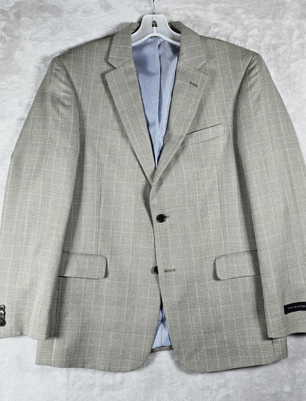 Tommy Hilfiger Sport Coat Blazer Mens Size 42 R Plaid Taupe 2 Button NWT
